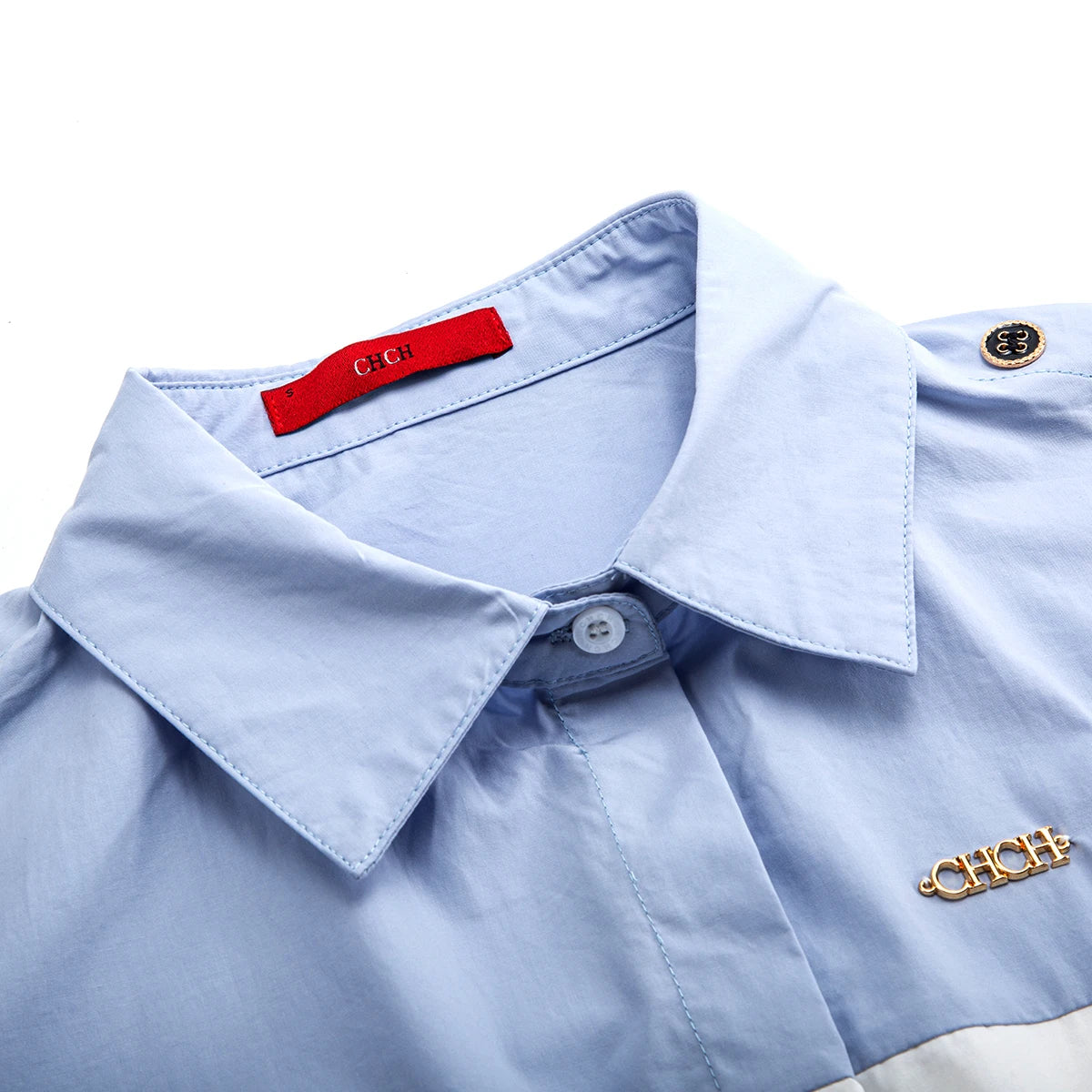 Women's Colour Block Collared Shirt with Wide Sleeves
