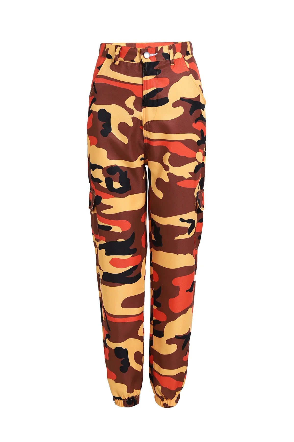 Women's Camouflage Cargo Joggers with Side Pockets and Elastic Cuffs
