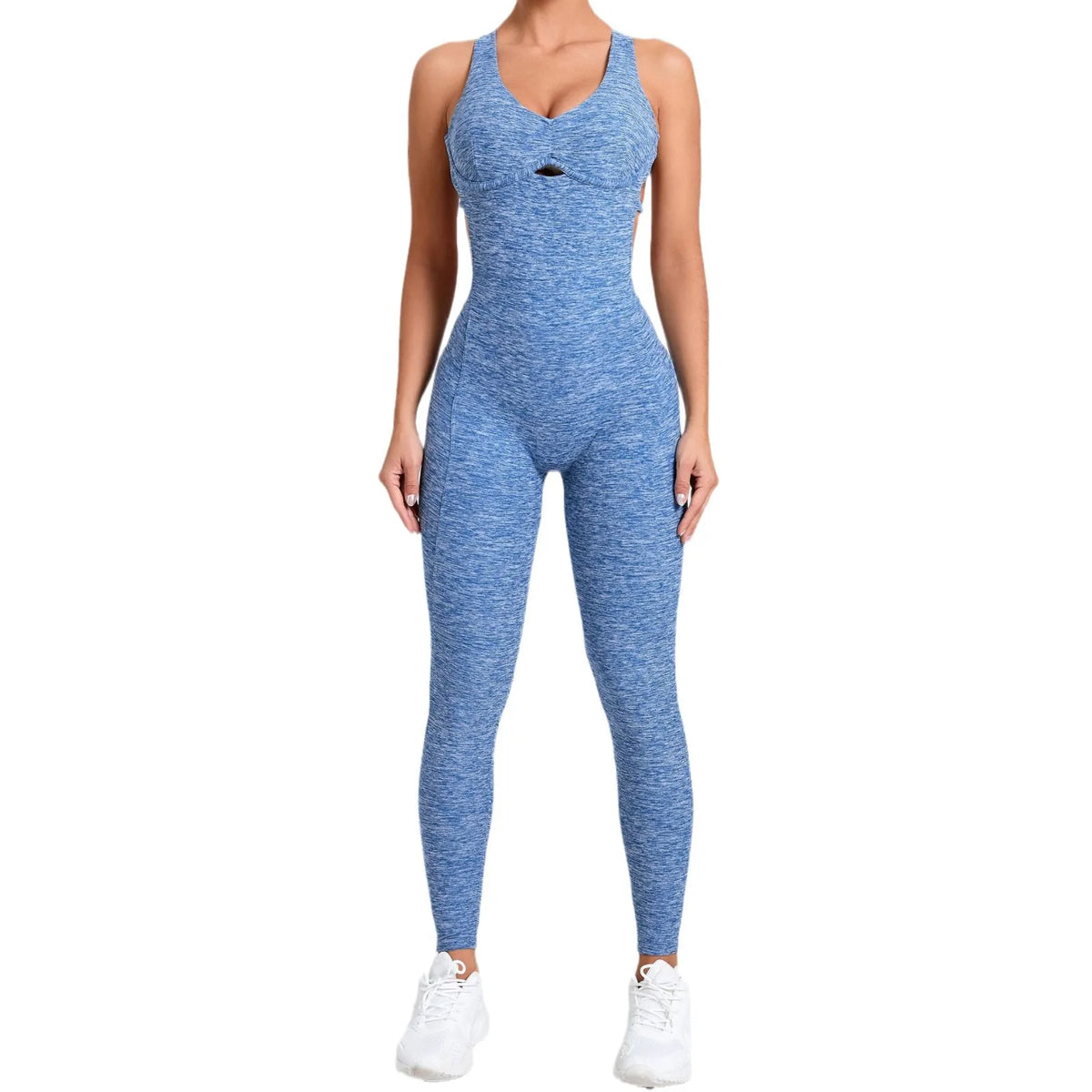 Women's Cross Back Nylon Blend Workout Jumpsuit with Front Keyhole