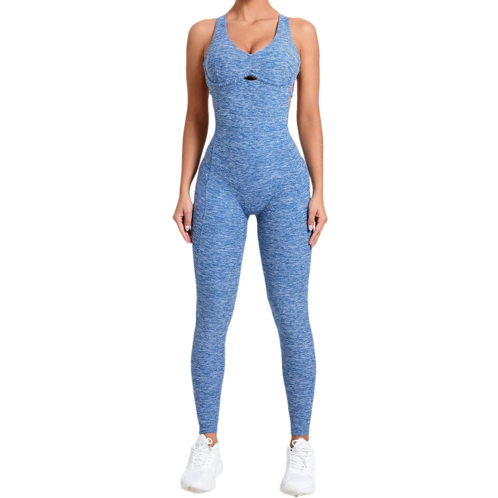 Women's Cross Back Nylon Blend Workout Jumpsuit with Front Keyhole