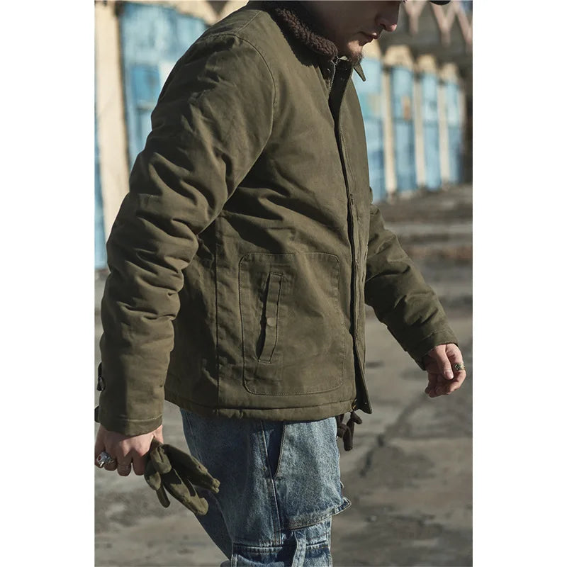 High quality vintage USN WW2 USMC thick sherpa fleece winter clothes khaki military work blank Winter N1 deck jacket for men