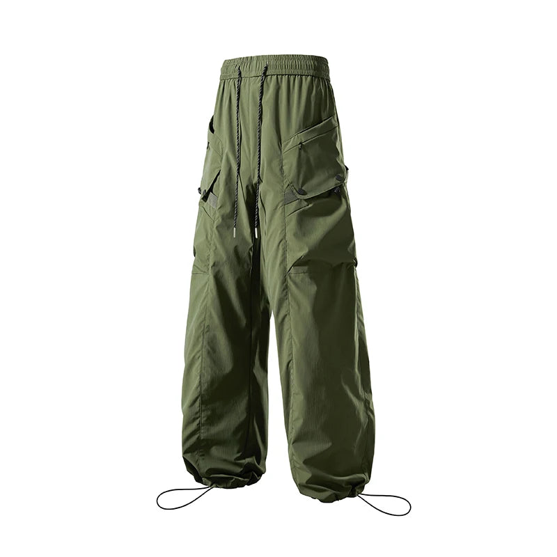 Men's Green Quick Dry Cargo Hiking Pants with Drawstring Waist