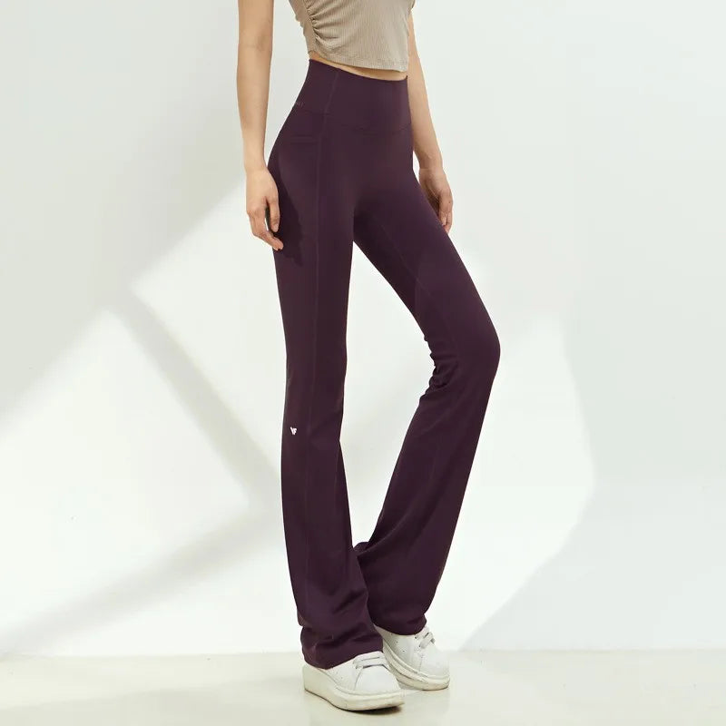 Women's High V Waist Nylon Blend Flared Workout Pants for Yoga