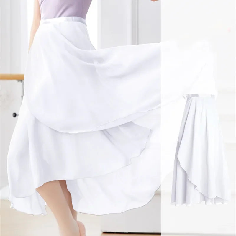 Women's Long Ballet Wrap Skirt with Flowing Hem and Tie Waist