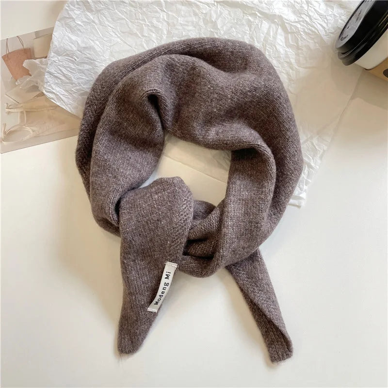 Solid Small Triangle Knit Scarf with Pointed Ends