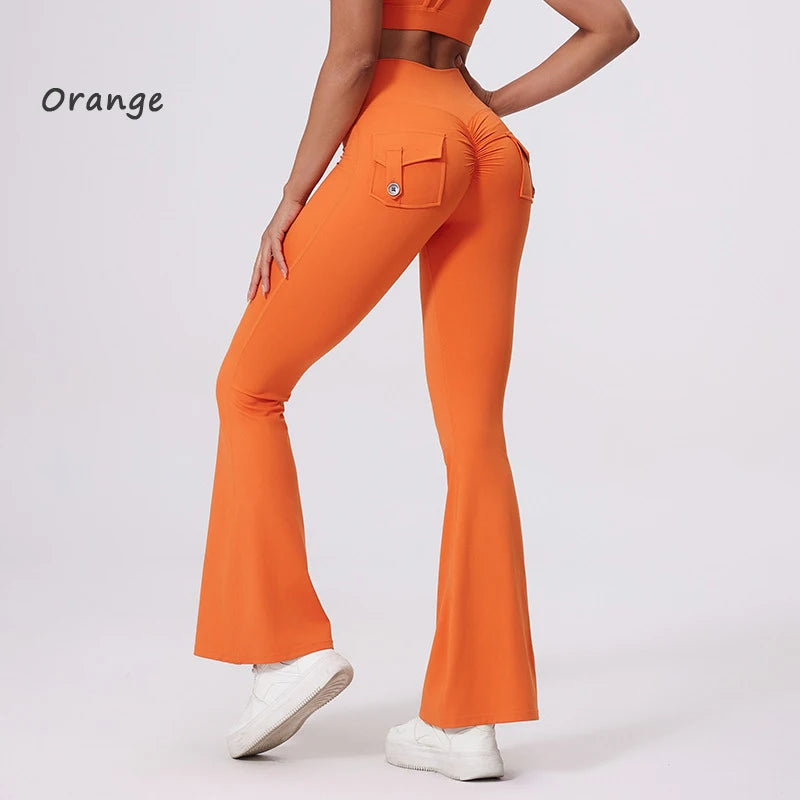 Women's Back Pocket Flared Leggings For Workout Outfits
