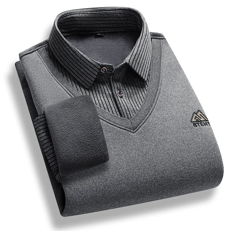 Men's Layered Look Collared Long Sleeve Knit Sweater