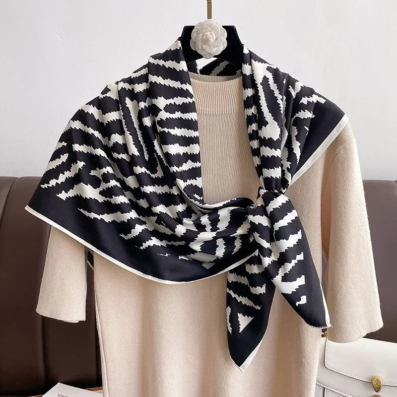 Printed Large Square Scarf with Decorative Border Designs