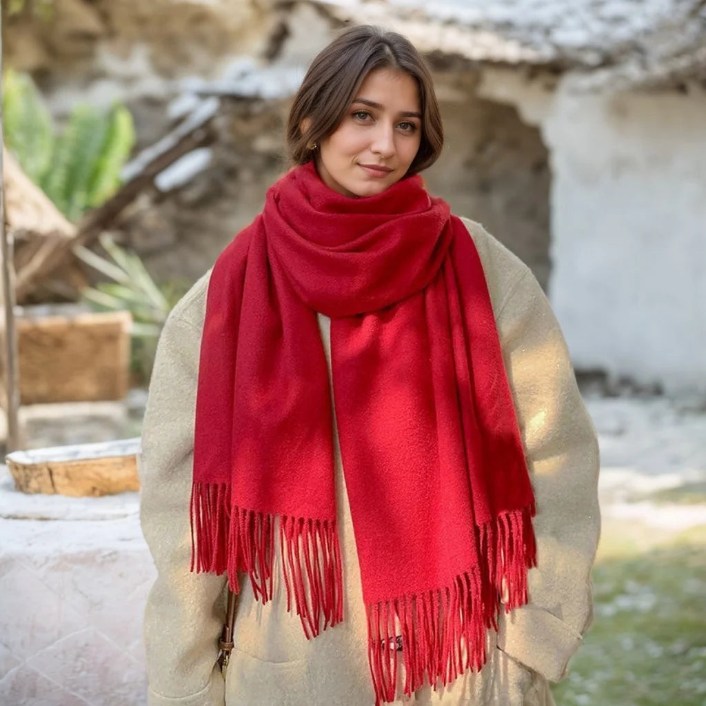 Solid Long Fringed Scarf for Draped Wrap Styling