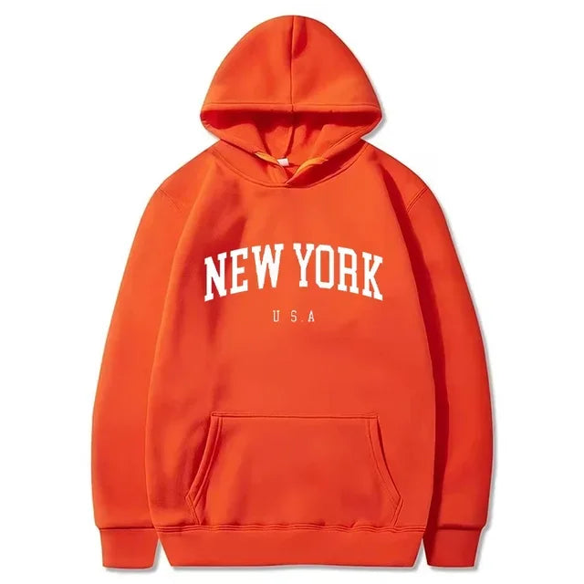 New York Letter-Print Long-Sleeve Pullover Hoodie