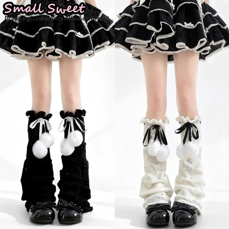Flared Ruffle Leg Warmers with Bow and Pom Details