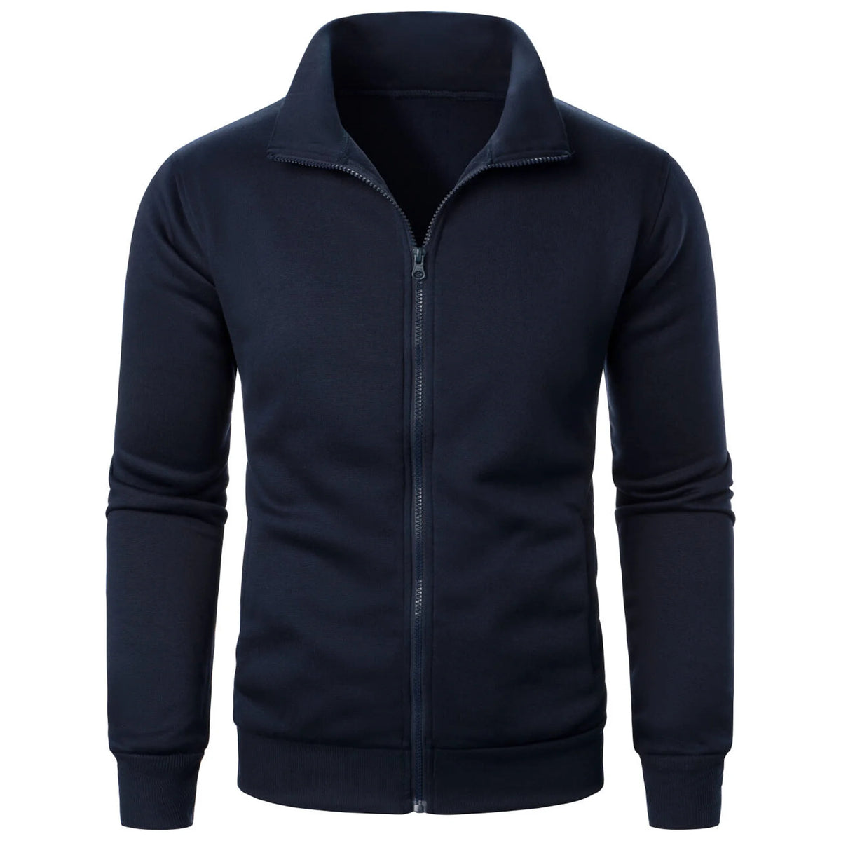 Men's Solid Stand-Collar Zip-Front Jacket