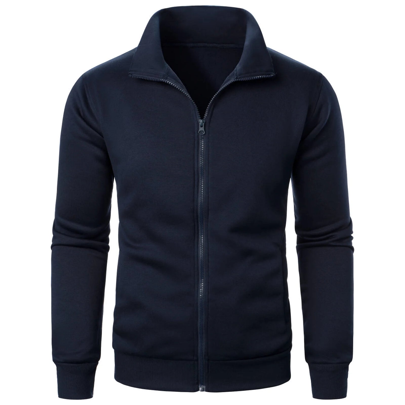 Men's Solid Stand-Collar Zip-Front Jacket