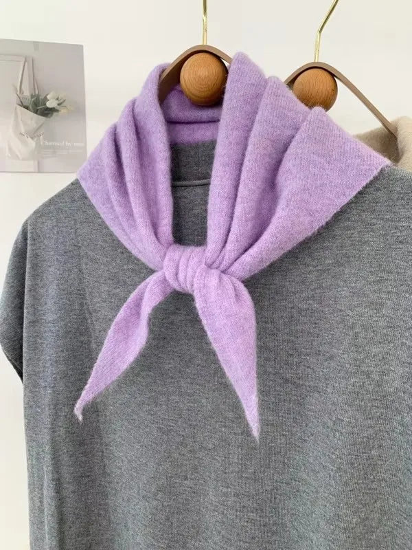 Striped Triangle Knit Scarf with Tieable Pointed Ends