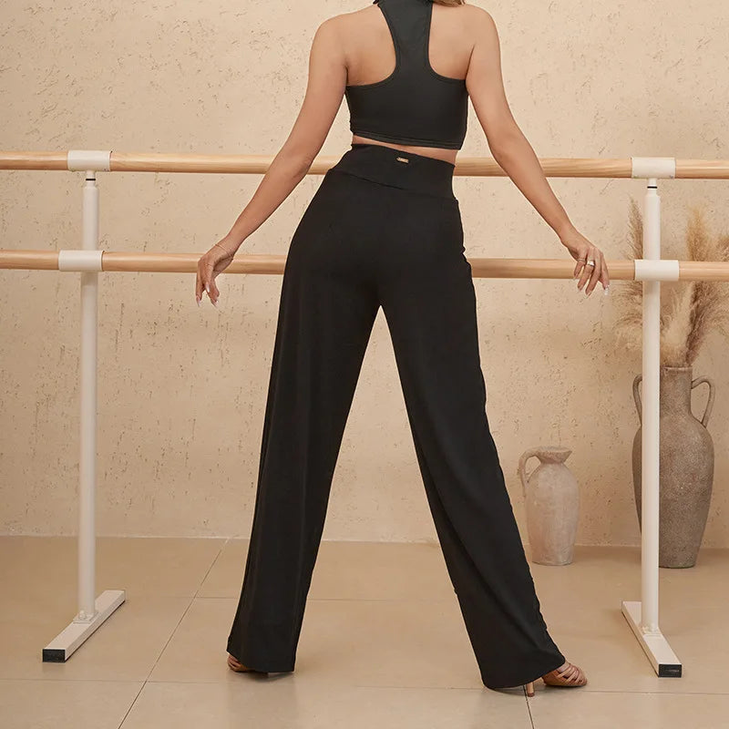 Women's High Waist Wide Leg Latin Dance Pants for Practice Outfits