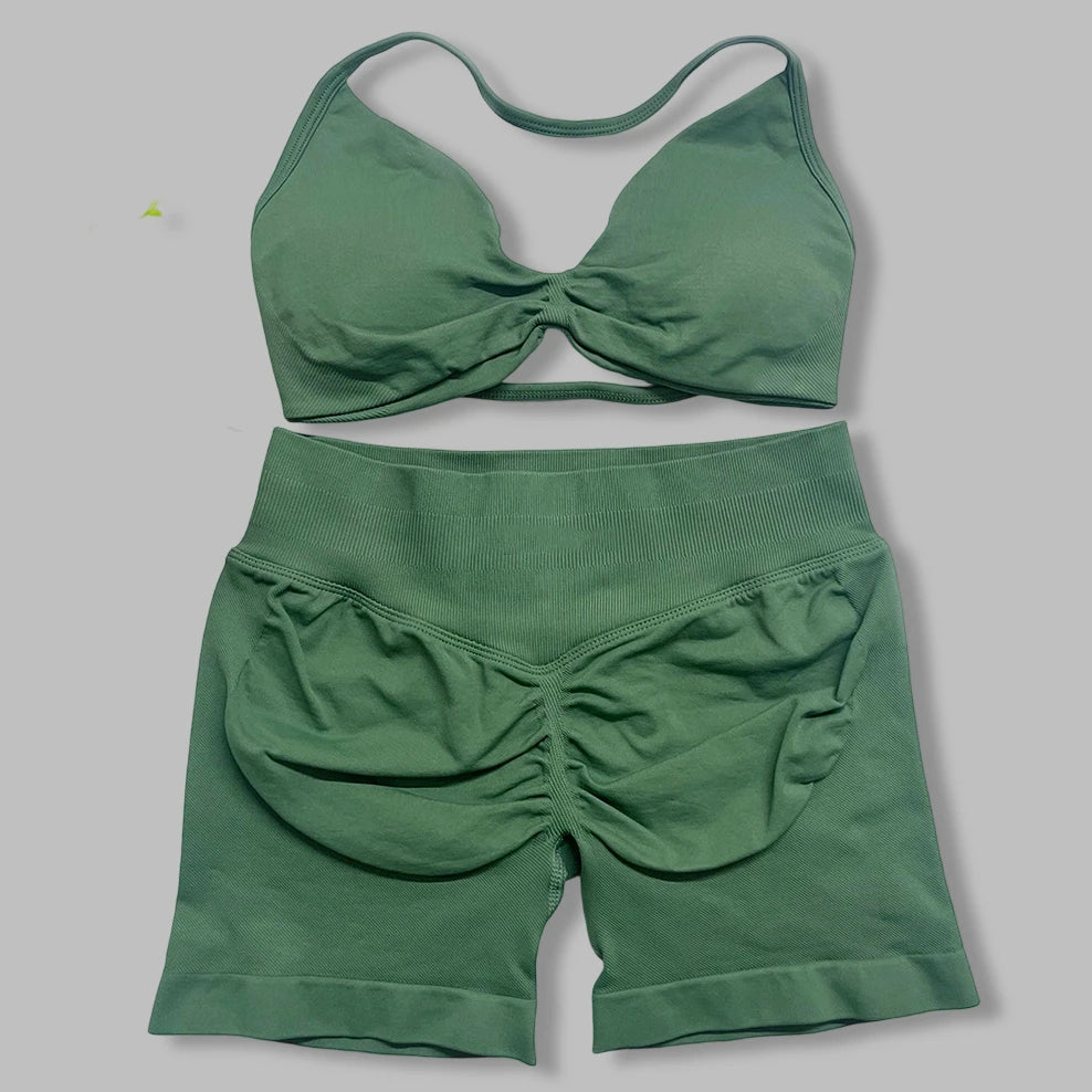 Women's Strappy Bra And Shorts Yoga Set For Workout Outfits