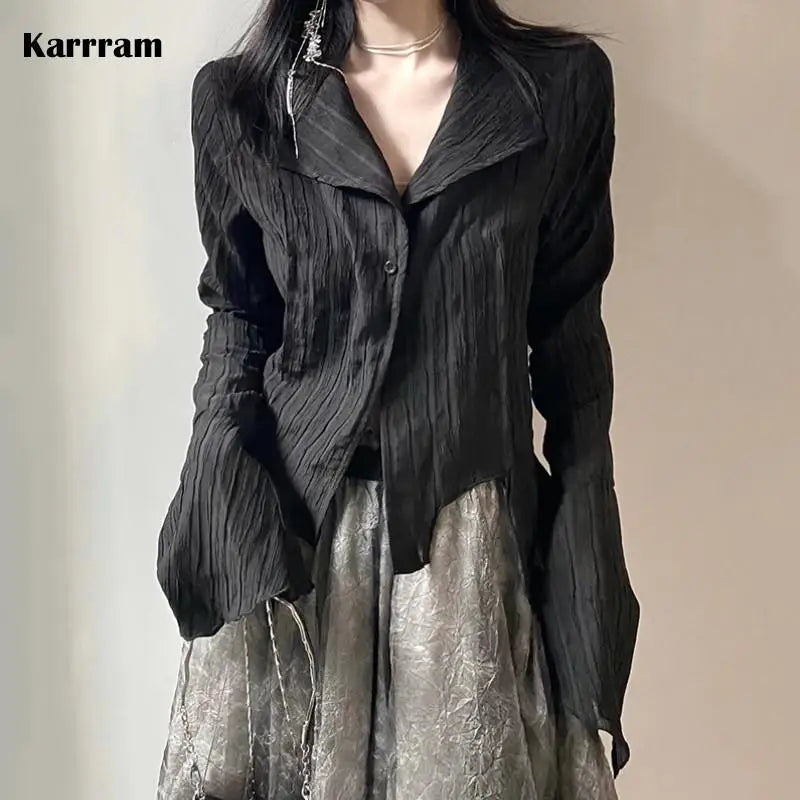 Women's Asymmetric Ruffled Long Sleeve Blouse