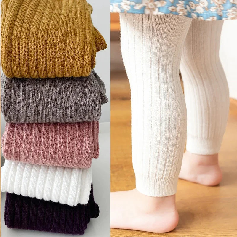 Children's Solid Ribbed Leggings with Full Length Footless Shape