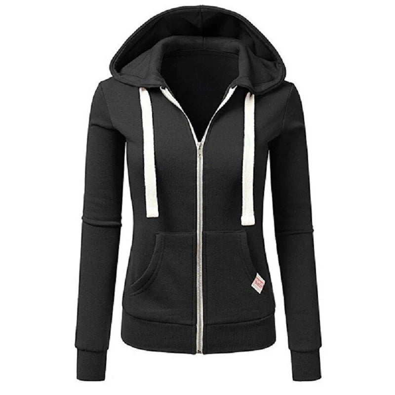 Long Sleeve Full Zip Casual Hooded Sweatshirt for Layering