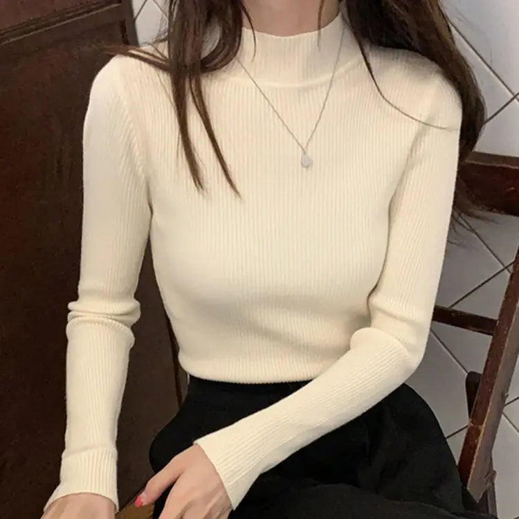 Women's Mock Neck Fitted Long Sleeve Sweater Casual Knit Layer