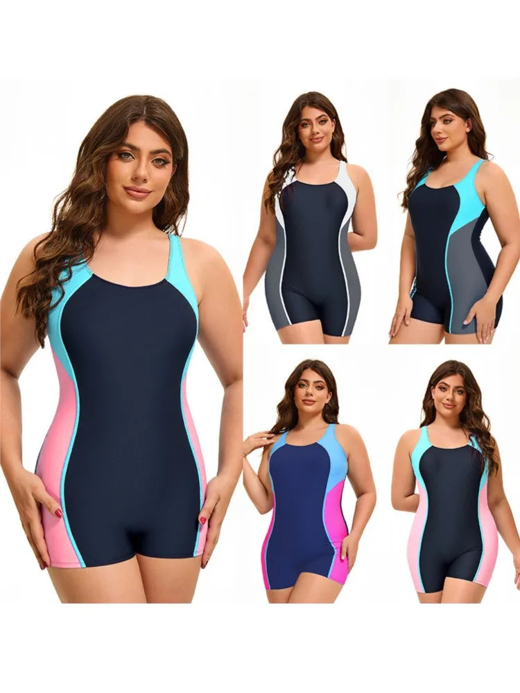 Women's Colour Block Racer Style Boyleg One Piece Swimsuit
