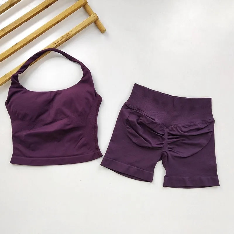 Women's Halter Tank And Shorts Yoga Set For Workout Outfits