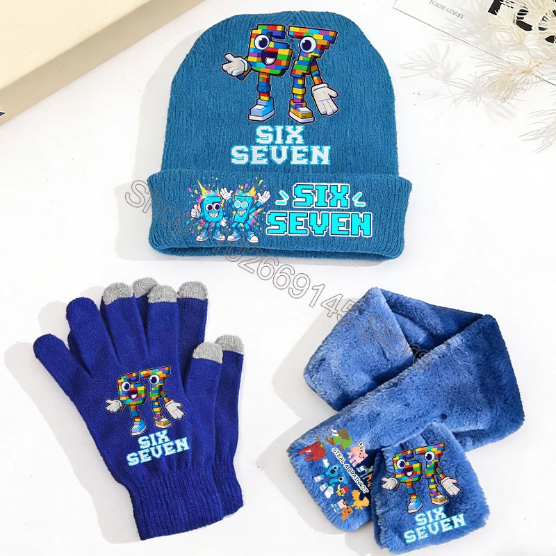 Kids' Six Seven Printed Hat Scarf and Gloves Set for Winter