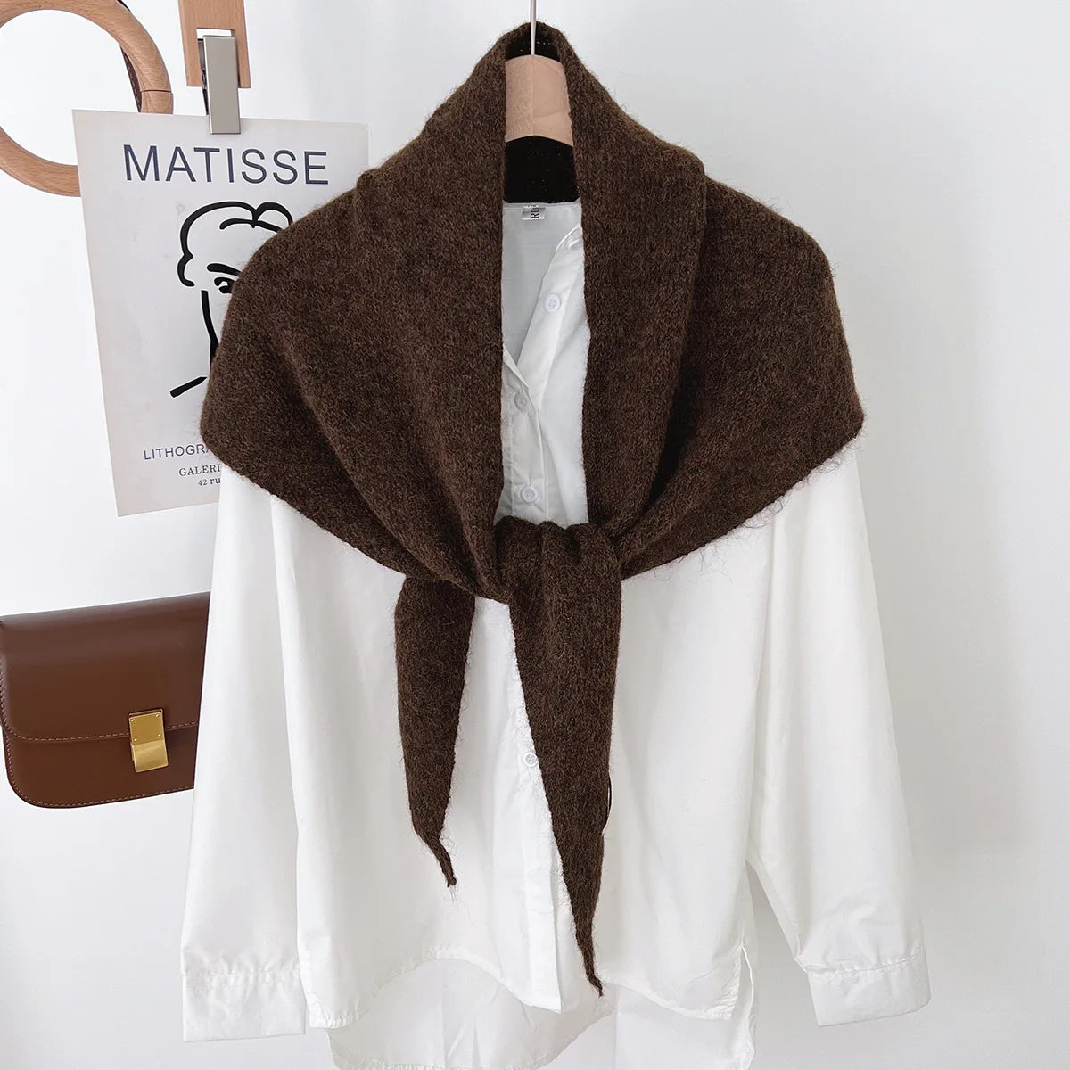 Solid Knitted Triangle Scarf with Long Pointed Ends