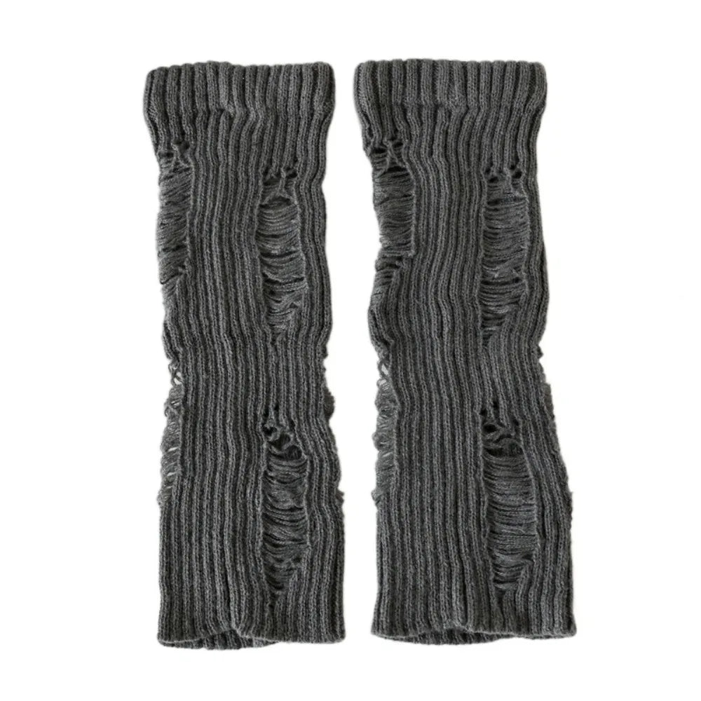 Distressed Ribbed Knit Leg Warmers with Ripped Pattern Details