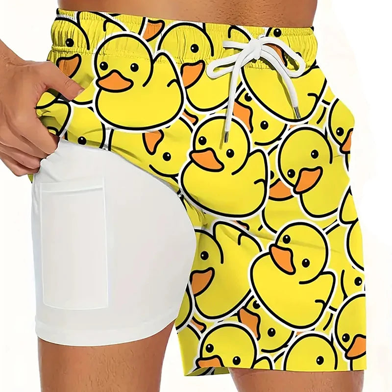 Men's Swim Shorts with Printed Design and Phone Pocket for Beach and Pool Wear