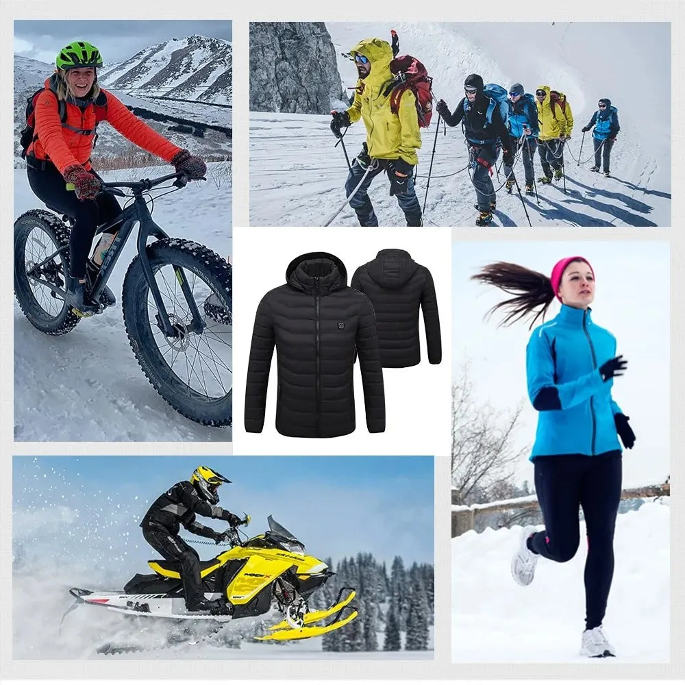 USB Heated Hooded Full Zip Long Sleeve Outdoor Jacket