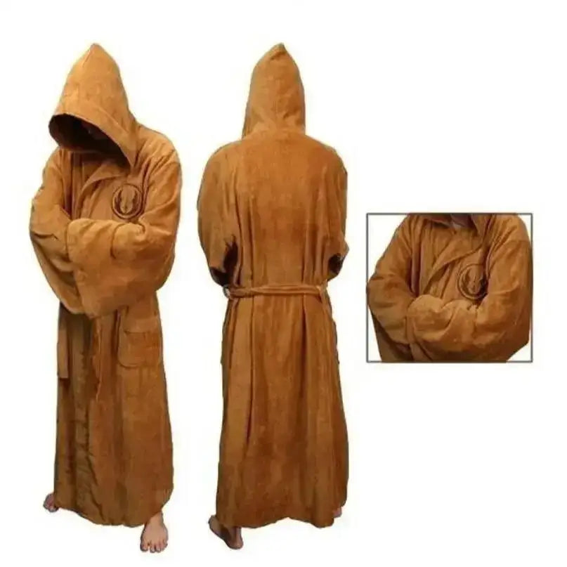 Men's Embroidered Hooded Long Sleeve Tie Waist Bathrobe