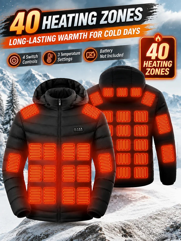 USB Heated Hooded Full Zip Long Sleeve Outdoor Jacket