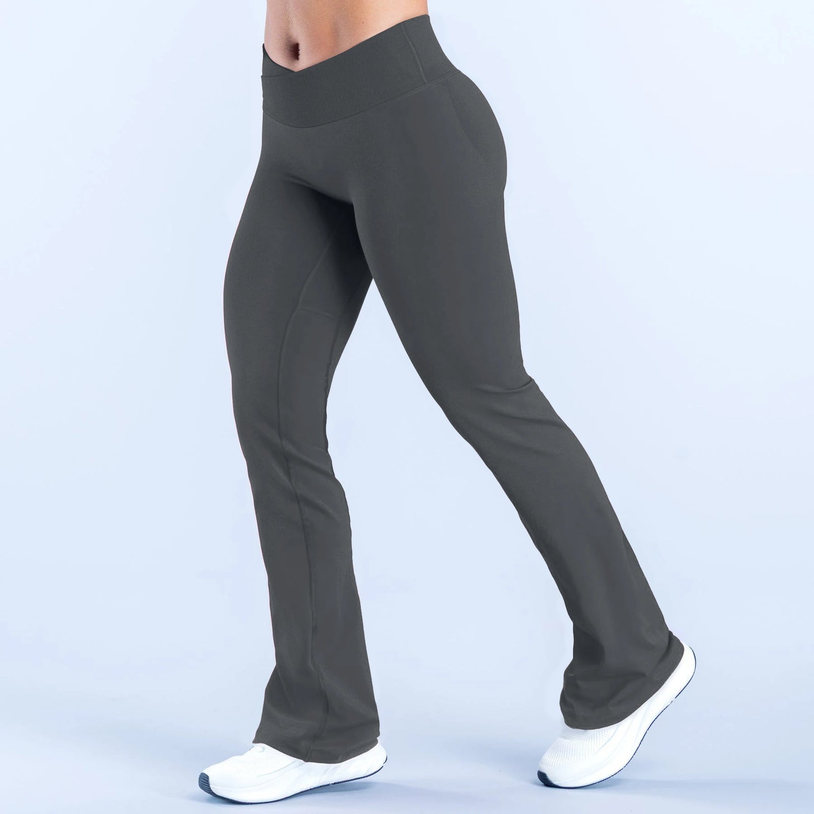 Women's High Waist Nylon Blend Flared Workout Pants with Mesh Insets