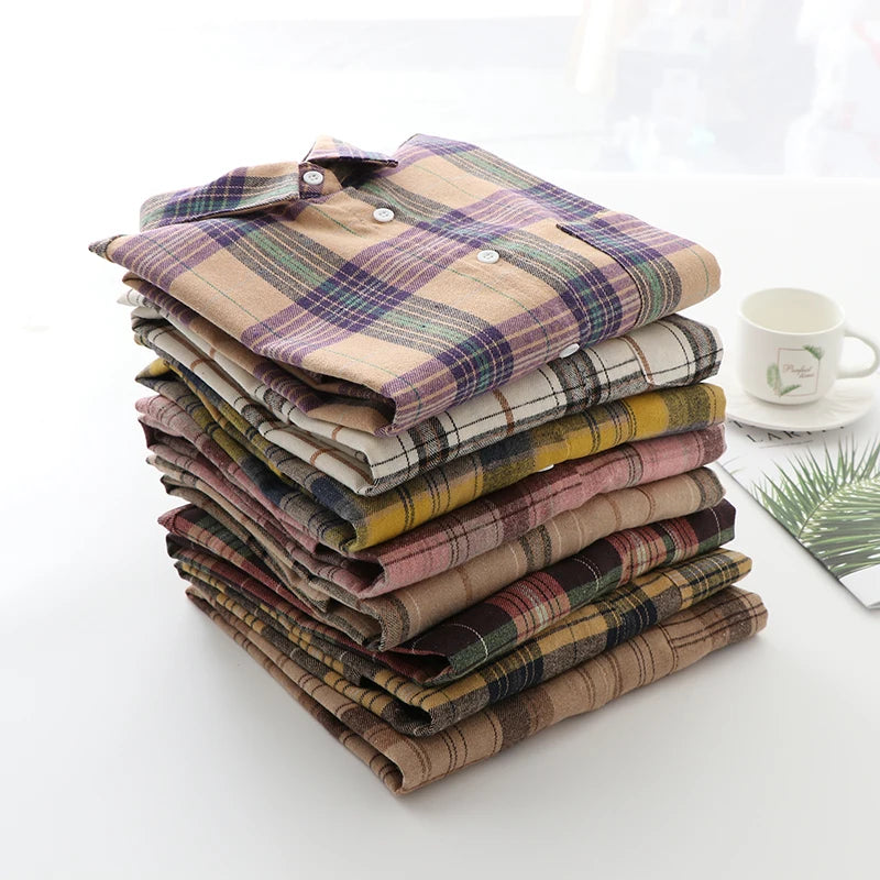 Women's Checked Collared Long Sleeve Shirt