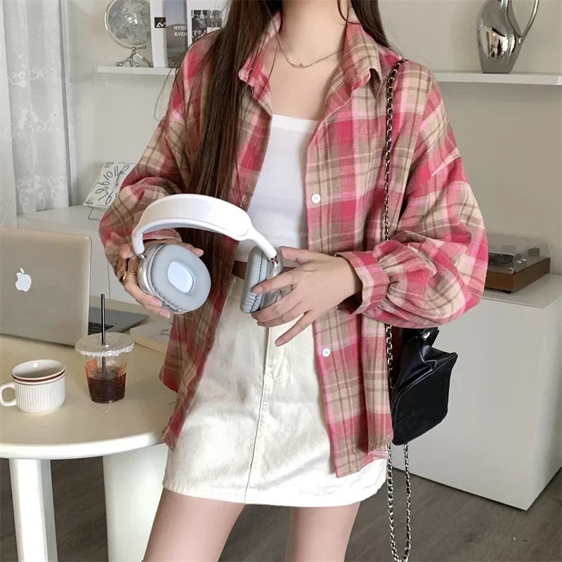 Women's Checked Collared Long Sleeve Shirt