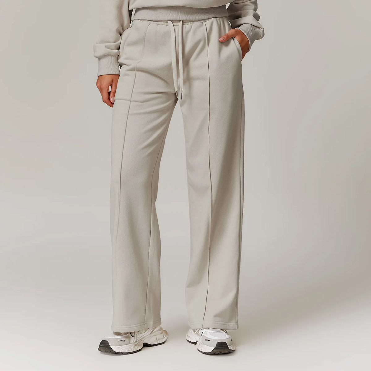 Women's Drawstring Waist Cotton Blend Wide Leg Pants with Side Pockets