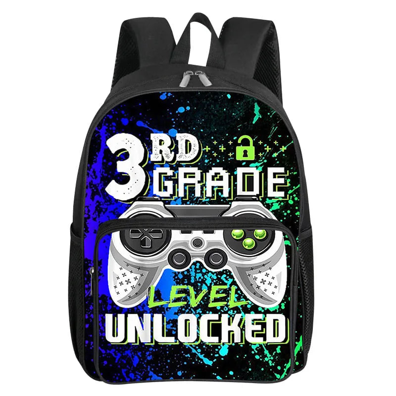 Children's Gamepad Print Backpack with Front Pocket and Twin Shoulder Straps