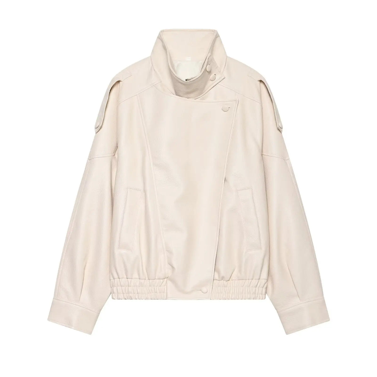 Women's Faux-Leather Stand-Collar Zip-Front Jacket