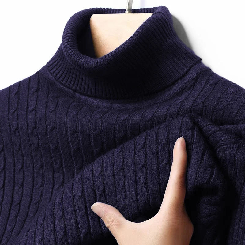 Men's Cable Knit Turtleneck Long Sleeve Sweater