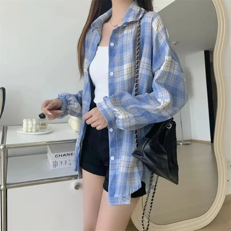 Women's Checked Collared Long Sleeve Shirt