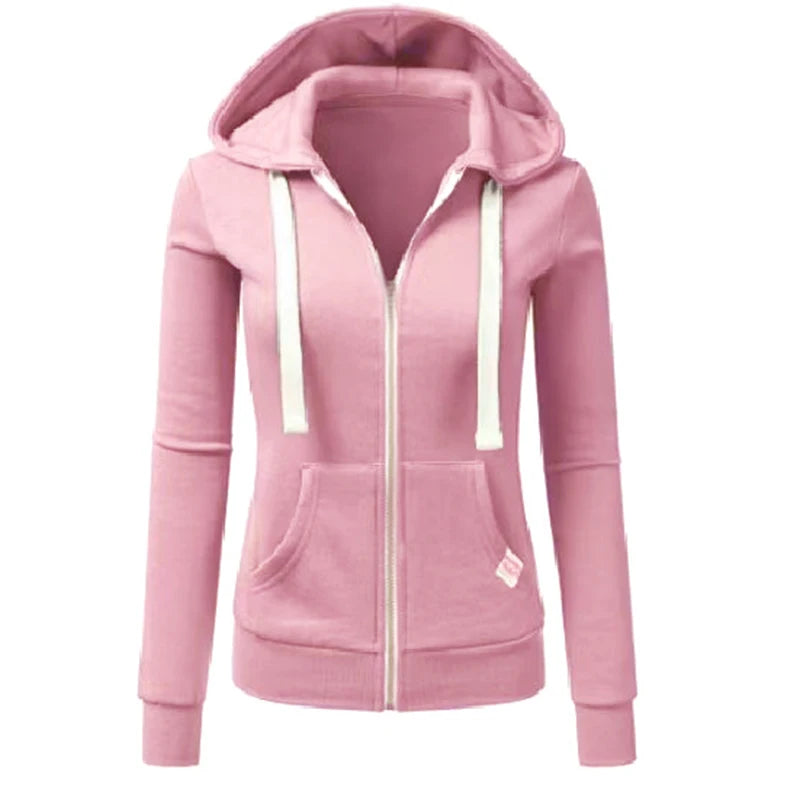 Long Sleeve Full Zip Casual Hooded Sweatshirt for Layering