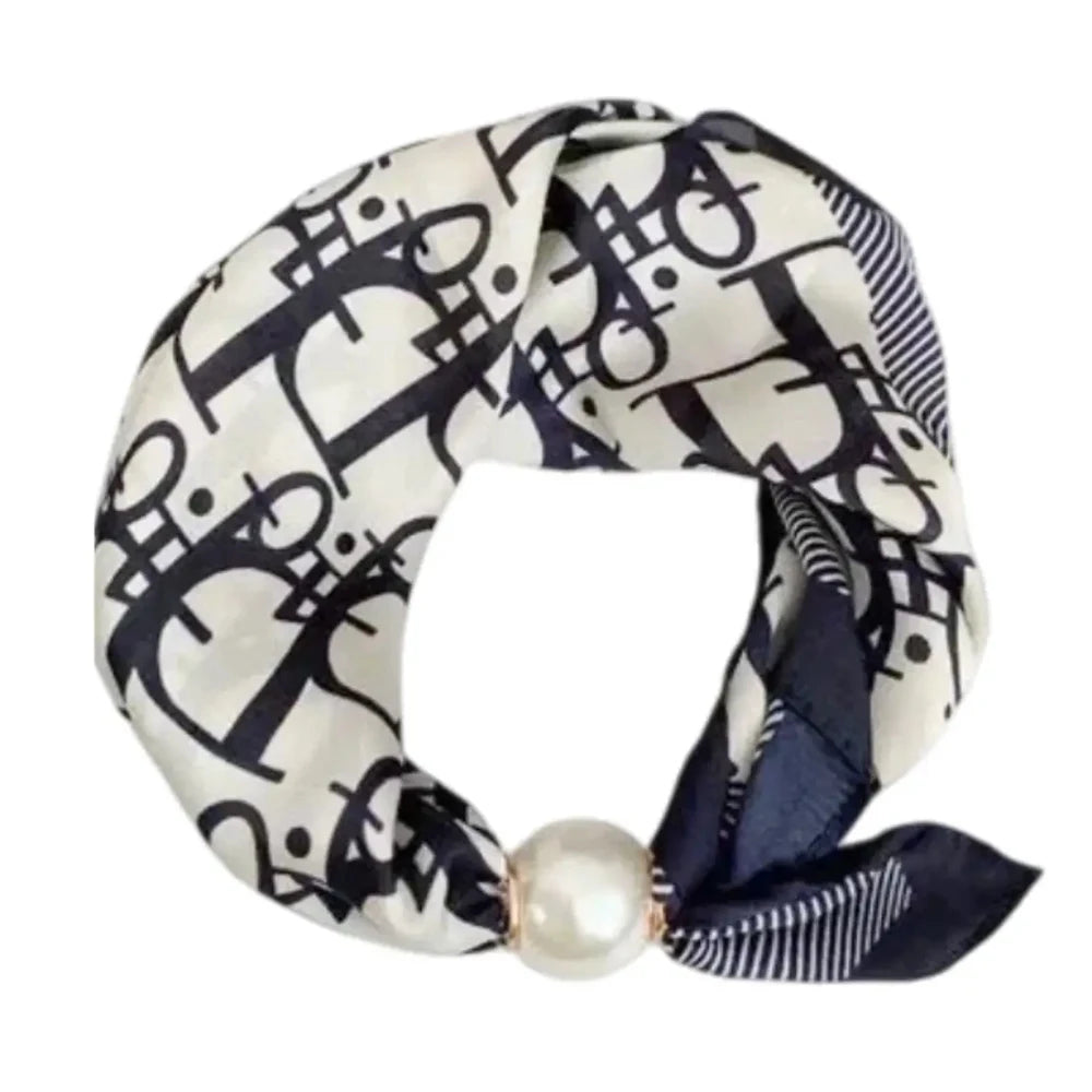 Printed Neck Scarf with Decorative Pearl Style Clasp Options