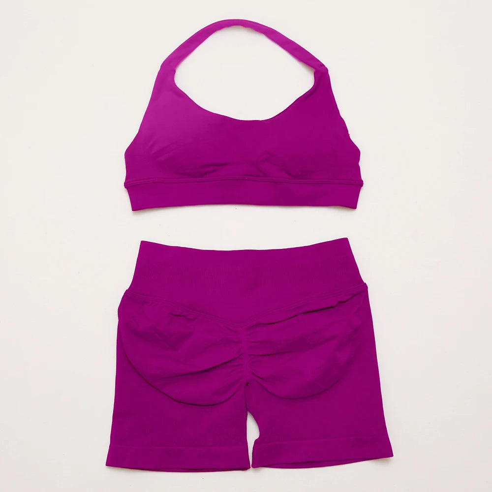 Women's Halter Bra And Shorts Yoga Set For Workout Outfits