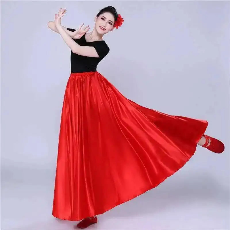 Women's Long Satin-Look Belly Dance Skirt with Separate Top Option
