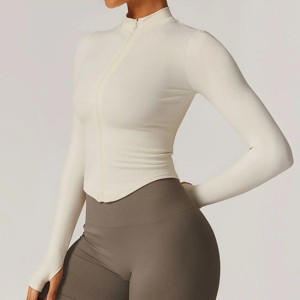 Women's Cropped Stand Collar Zip Front Jacket For Workout Outfits