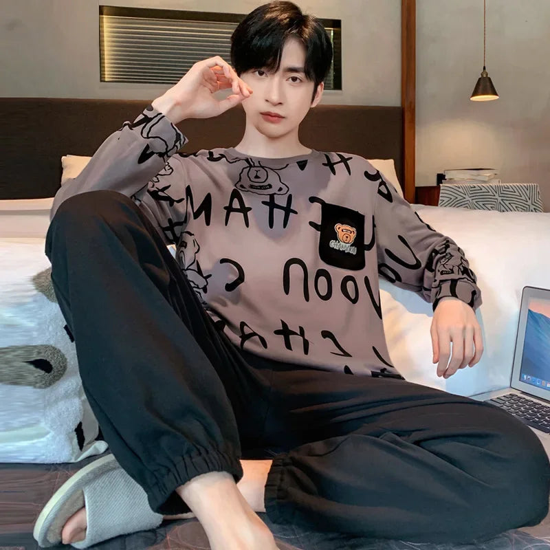 Men's Graphic Long Sleeve Top and Pants Pajama Set