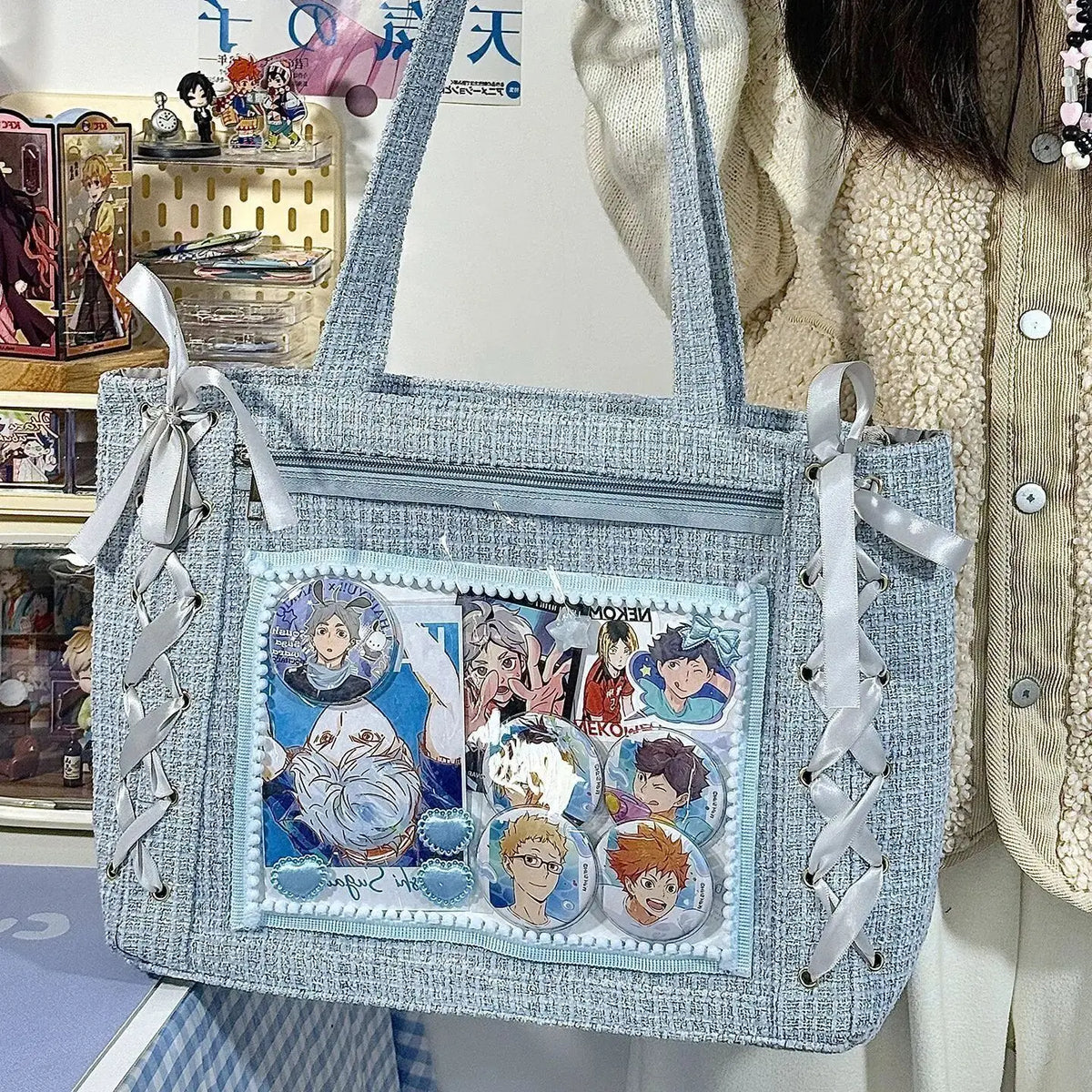 Decorative Display Tote Bag with Transparent Front Pocket