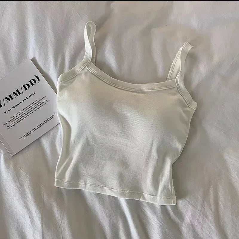 Women's Crop Top with Scoop Neckline, Wide Shoulder Straps, and Cropped Length