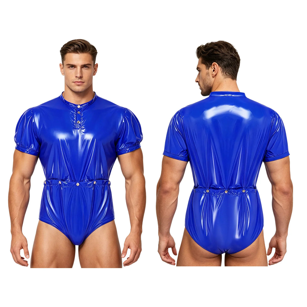 Men's One-Piece Swimsuit with Back Zipper and Crotch Button Details